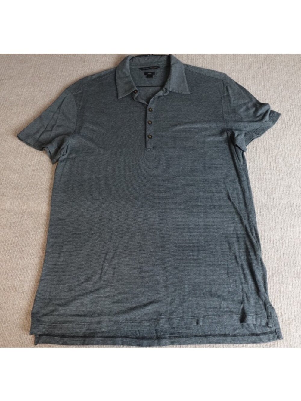 John Varvatos Polo Shirt Large Gray Striped Luxe Ramie Viscose